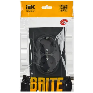 BRITE Розетка двойная с заземлением без защитных шторок 16А в сборе РС12-3-БрГ графит