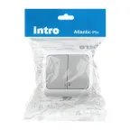 Выключатель Intro Atlantic 5-105-03 двойной с подсветкой, 10А-250В, IP54, открытой установки, серый