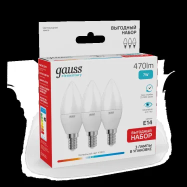 Лампа светодиодная LED 7Вт E14 220В 4100К Elementary свеча (3 лампы в упаковке) | 33127T | Gauss