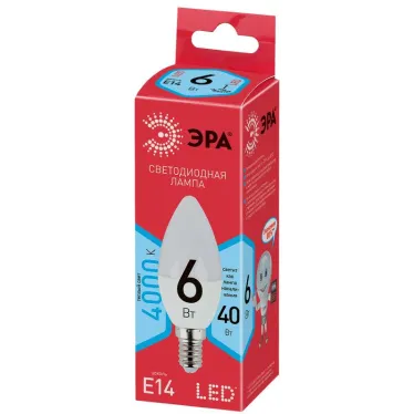 Лампа светодиодная RED LINE ECO LED B35-6W-840-E14 6Вт свеча нейтральный белый свет | Б0020619 | ЭРА
