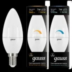 Лампа светодиодная LED 7Вт E14 220В 3000К свеча, диммируемая | 103101107-D | Gauss