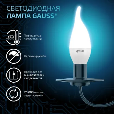 Лампа светодиодная Black LED Свеча на ветру E14 9.5W 950lm 4100K | 104101210 | Gauss