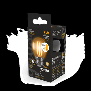 Лампа светодиодная Black LED Filament Шар E27 7W 550lm 2700K step dimmable | 105802107-S | Gauss