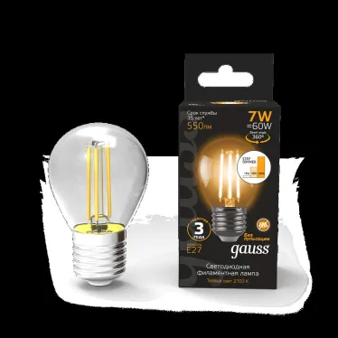 Лампа светодиодная Black LED Filament Шар E27 7W 550lm 2700K step dimmable | 105802107-S | Gauss