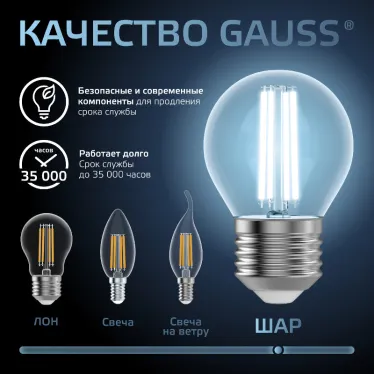 Лампа светодиодная Black LED Filament Шар E27 11W 750lm 4100K | 105802211 | Gauss