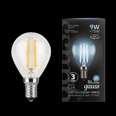 Лампа светодиодная Black LED Filament Шар E14 9W 710lm 4100K | 105801209 | Gauss