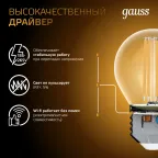 Лампа светодиодная Black LED Filament Шар E27 9W 680lm 2700K | 105802109 | Gauss