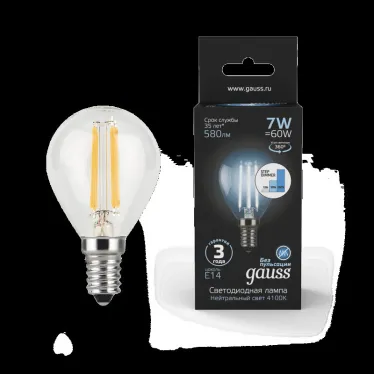 Лампа светодиодная Black LED Filament Шар E14 7W 580lm 4100K step dimmable | 105801207-S | Gauss