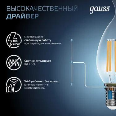Лампа светодиодная Black LED Filament Свеча на ветру E14 11W 750lm 4100K | 104801211 | Gauss