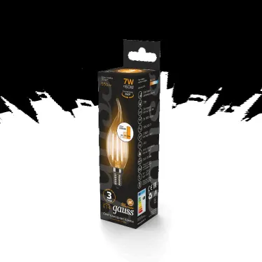 Лампа светодиодная Black LED Filament Свеча на ветру E14 7W 550lm 2700K step dimmable | 104801107-S | Gauss