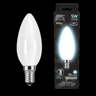 Лампа светодиодная Black LED Filament Свеча OPAL E14 5W 450lm 4100К | 103201205 | Gauss