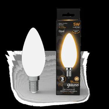 Лампа светодиодная Black LED Filament Свеча OPAL E14 5W 420lm 2700К | 103201105 | Gauss