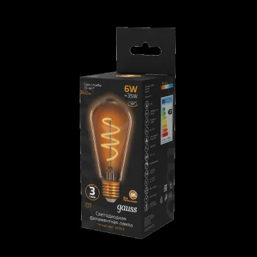 Лампа светодиодная Black LED Filament ST64 Flexible E27 6W Golden 360lm 2400К | 157802006 | Gauss