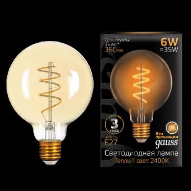 Лампа светодиодная Black LED Filament G95 Flexible E27 6W Golden 360lm 2400К | 105802007 | Gauss