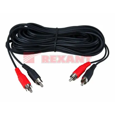 Шнур 2 RCA - 2 RCA, длина 5 метров, черный | 17-0106 | REXANT