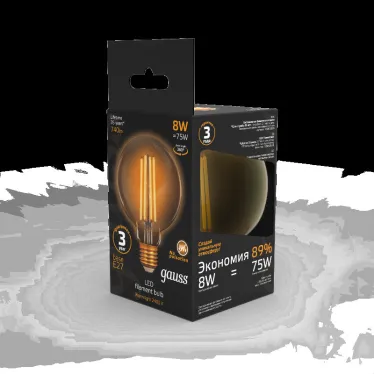 Лампа светодиодная Black LED Filament G95 E27 8W Golden 740lm 2400К | 105802008 | Gauss
