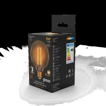 Лампа светодиодная Black LED Filament G95 E27 8W Golden 740lm 2400К | 105802008 | Gauss