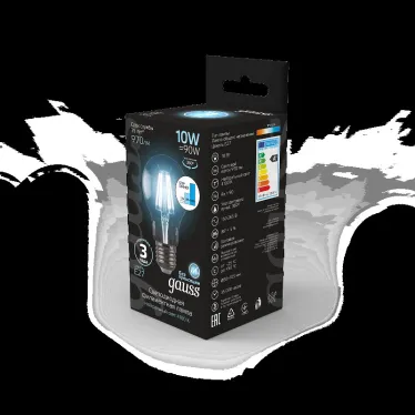 Лампа светодиодная Black LED Filament A60 E27 10W 970lm 4100К step dimmable | 102802210-S | Gauss
