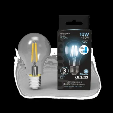 Лампа светодиодная Black LED Filament A60 E27 10W 970lm 4100К step dimmable | 102802210-S | Gauss
