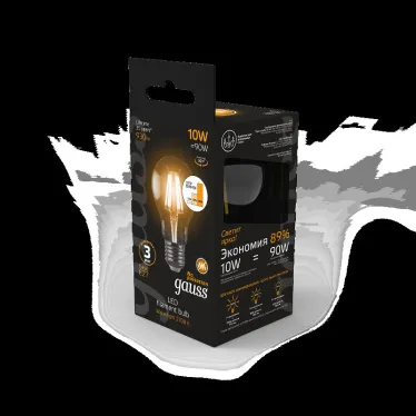 Лампа светодиодная Black LED Filament A60 E27 10W 930lm 2700К step dimmable | 102802110-S | Gauss