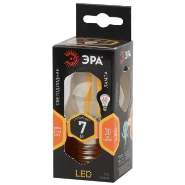 Лампа светодиодная F-LED P45-7W-827-E27 7Вт филамент шар теплый белый свет | Б0035591 | ЭРА