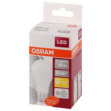Лампа светодиодная LED 6Вт Е27 230В 2700К LS CLA 40 груша | 4052899971516 | Osram