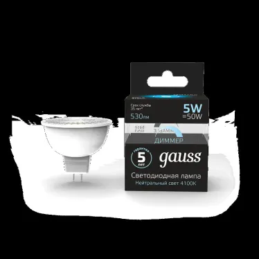 Лампа светодиодная LED 5Вт GU5.3-dim 220В 4100К MR16 диммируемая | 101505205-D | Gauss