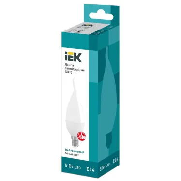 Лампа светодиодная LED 5Вт Е14 220В 4000К CB35 свеча на ветру | LLE-CB35-5-230-40-E14 | IEK