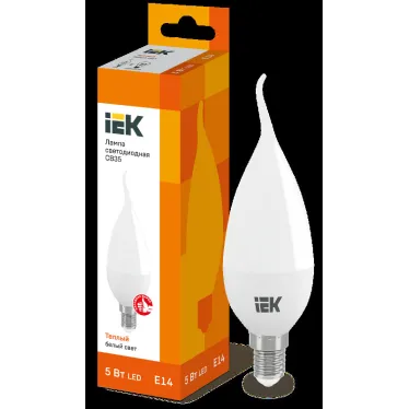 Лампа светодиодная LED 5Вт Е14 220В 3000К CB35 свеча на ветру | LLE-CB35-5-230-30-E14 | IEK