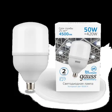 Лампа светодиодная Elementary LED T140 E27 50W 4500lm 180-240V 6500K 1/8 | 63235 | Gauss