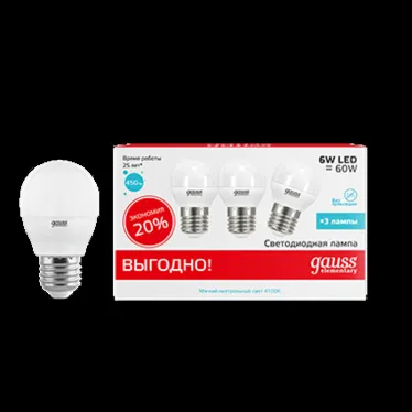 Лампа светодиодная Elementary Шар 6W 4100K E27 (3 лампы в упаковке) LED 1/40 | 53226T | Gauss
