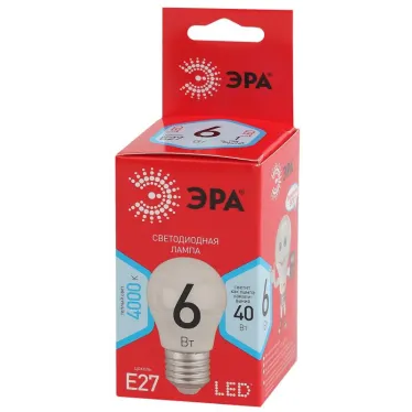 Лампа cветодиодная ECO LED P45-6W-840-E27 (диод, шар, 6Вт, нейтр, E27) (10/100/4000) | Б0020630 | ЭРА