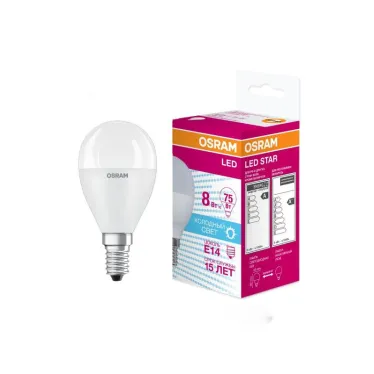 Лампа светодиодная LED STAR Classic P 8W, матовая колба, Е14 LSCLP75 8W/840 230V E14 10X1 RU | 4058075210837 | Osram