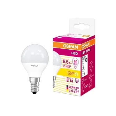 Лампа светодиодная LED STAR Classic P 6, матовая колба, Е14 LEDSCLP60 6, 5W/830 230VFR E1410X1RU | 4058075134294 | Osram