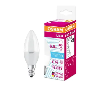 Лампа светодиодная LED STAR Classic B 6, матовая колба, Е14 LEDSCLB60 6, 5W/840 230VFR E1410X1RU | 4058075134140 | Osram