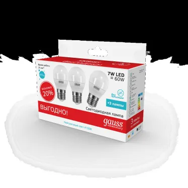 Лампа светодиодная LED 7Вт E27 220В 4100К Elementary шар (3 лампы в упаковке) | 53227T | Gauss