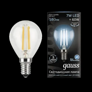 Лампа светодиодная LED 7Вт E14 220В 4100К шар | 105801207 | Gauss