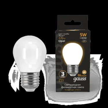Лампа светодиодная Black LED Filament Шар OPAL E27 5W 420lm 2700K | 105202105 | Gauss