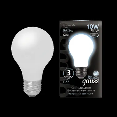 Лампа светодиодная Black LED Filament A60 OPAL E27 10W 860lm 4100К | 102202210 | Gauss