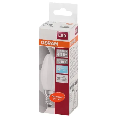 Лампа светодиодная LED 5Вт/840 Е14 220-240В 4000К 470lm LS CLB 40 FR свеча | 4058075056886 | Osram
