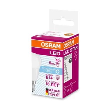 Лампа светодиодная LED 5Вт Е14 4000К LS CLP 5W/840 220-240V FR E14 470lm 240° 15000h шарик | 4058075056923 | Osram
