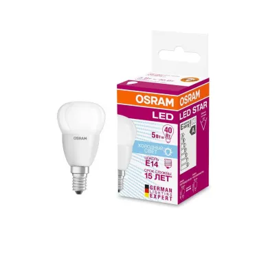 Лампа светодиодная LED 5Вт Е14 4000К LS CLP 5W/840 220-240V FR E14 470lm 240° 15000h шарик | 4058075056923 | Osram