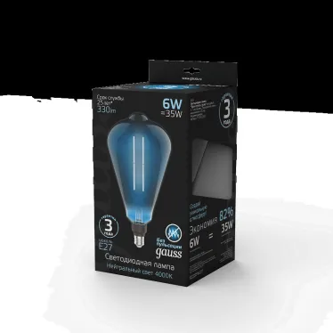 Лампа светодиодная LED Vintage Filament Straight ST164 6W E27 164*297mm Gray 330lm 4000K 1/6 | 157802205 | Gauss