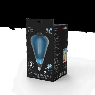 Лампа светодиодная LED Vintage Filament Straight ST164 6W E27 164*297mm Gray 330lm 4000K 1/6 | 157802205 | Gauss