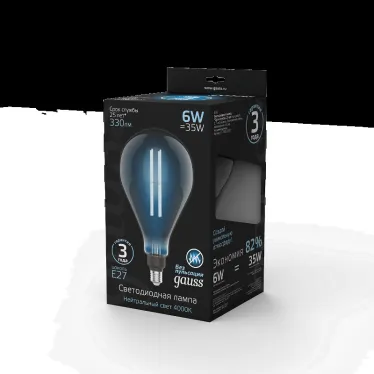 Лампа светодиодная LED Vintage Filament Straight PS160 6W E27 290*160mm Gray 330lm 4000K 1/6 | 179802205 | Gauss