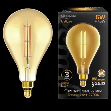 Лампа светодиодная LED Vintage Filament Straight PS160 6W E27 160*290mm Amber 890lm 2700K 1/6 | 179802118 | Gauss