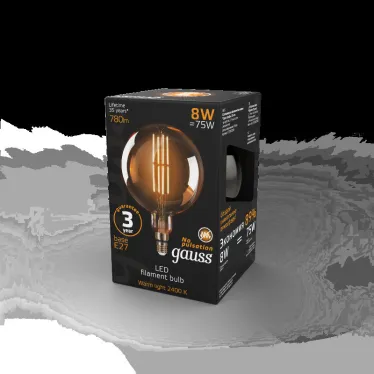 Лампа светодиодная LED Vintage Filament G200 8W E27 200*300mm Amber 780lm 2400K 1/6 | 153802008 | Gauss