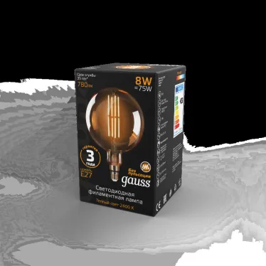 Лампа светодиодная LED Vintage Filament G200 8W E27 200*300mm Amber 780lm 2400K 1/6 | 153802008 | Gauss
