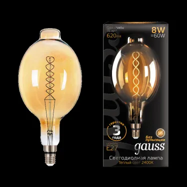 Лампа светодиодная LED Vintage Filament Flexible BT180 8W E27 180*360mm Amber 620lm 2400K 1/6 | 152802008 | Gauss
