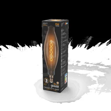 Лампа светодиодная LED Vintage Filament Flexible BT120 8W E27 120*420mm Amber 620lm 2400K 1/10 | 156802008 | Gauss